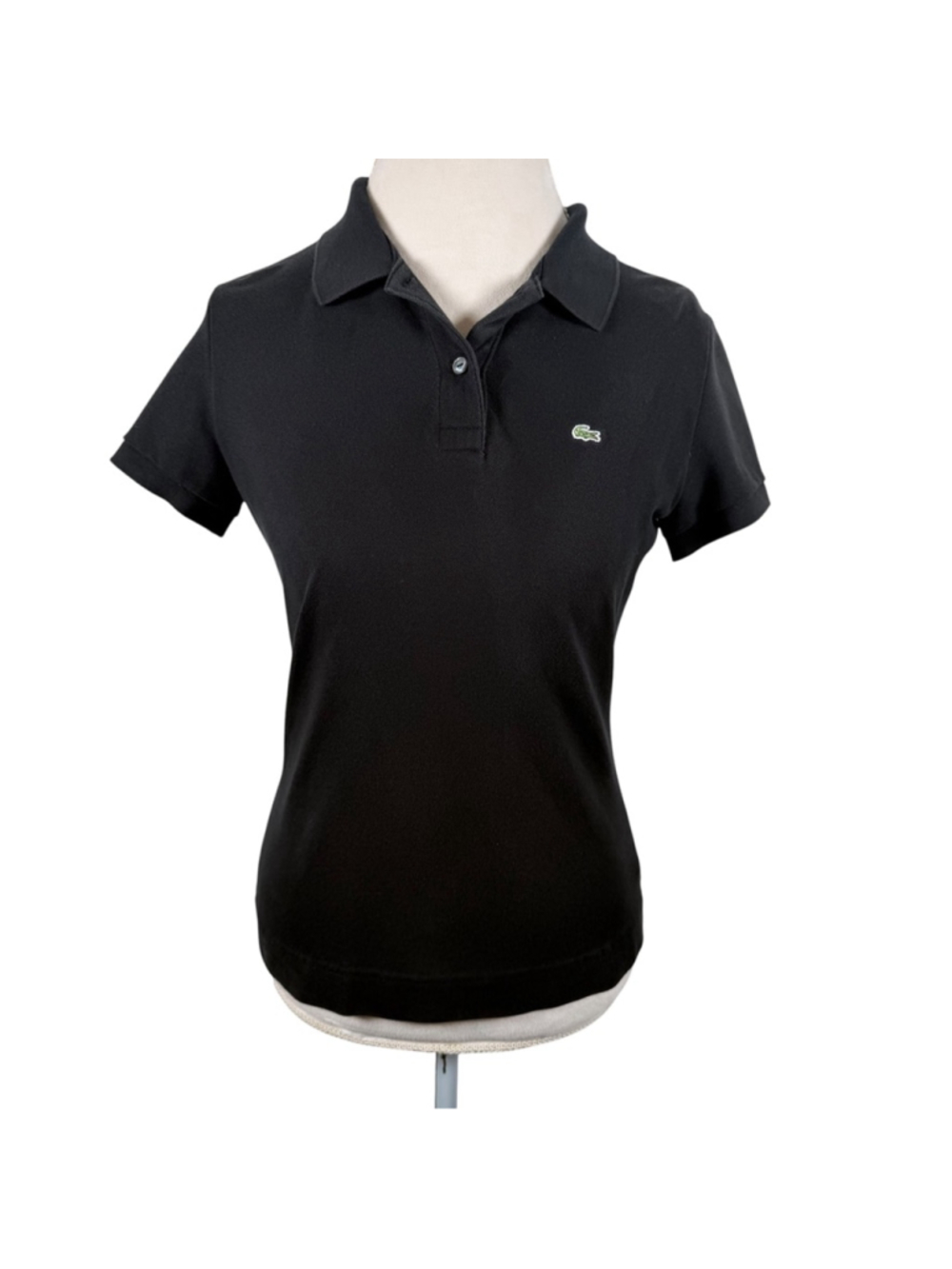 Lacoste Womens Slim Fit Black Pique Polo Top Preppy Crocodile Logo Size 44 US 12 - Picture 3 of 10